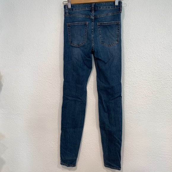Wild Fable Highest Rise Skinny Jeans Blue Stretch Distressed Holes 24x28 Size 00 - Picture 2 of 10